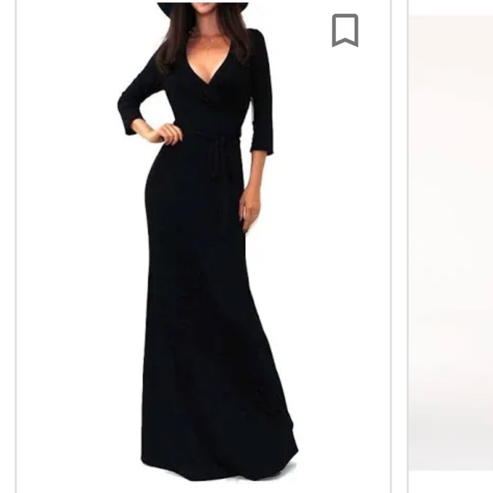 J.‎ Jill front wrap black stretch maxi silhouette low cleavage dress Sz L tall